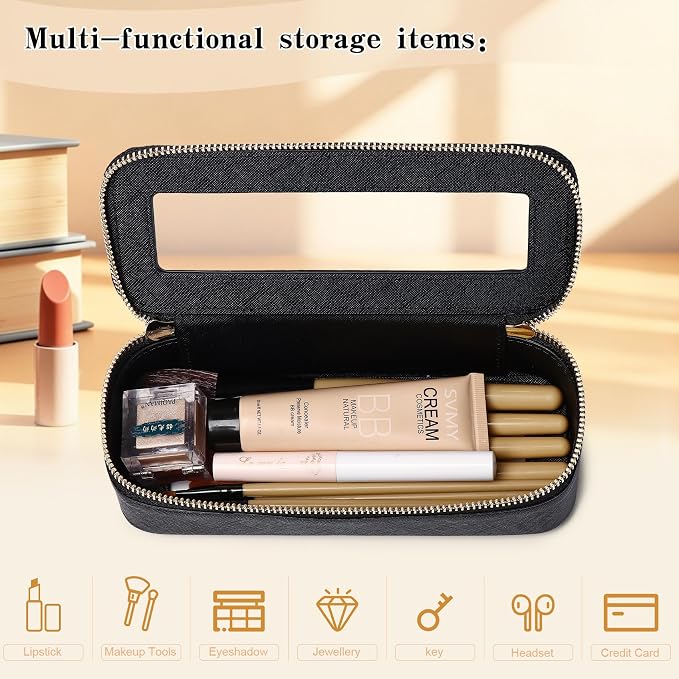 Makeup Brush Case, Black, SLIM | Clear, Waterproof, Travel Cosmetic Case, Travel Brush Holder,Zipper, Purse Organizer - Image 5