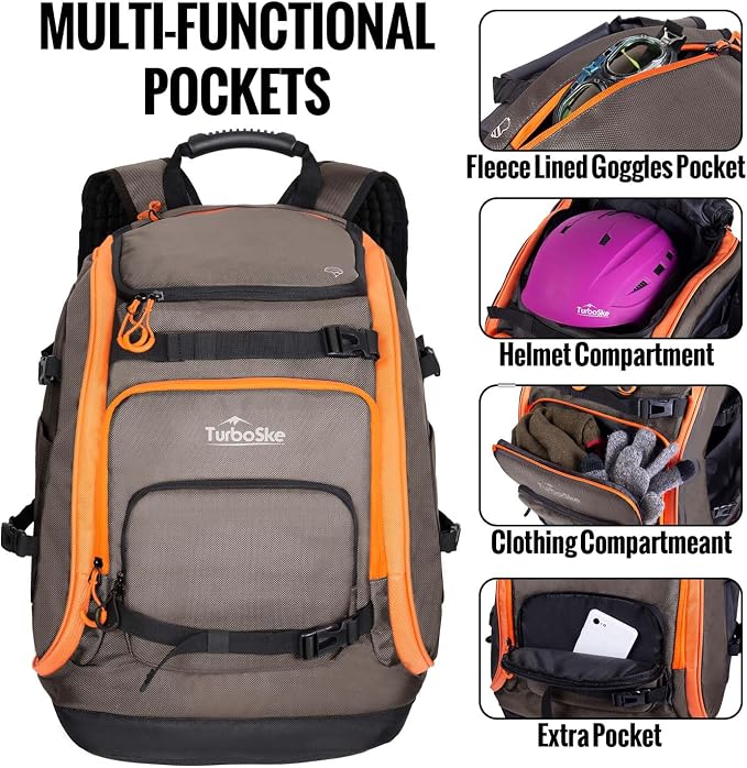 Ski Boot Bag Backpack - 65L Waterproof Skiing Snowboarding Travel Luggage Backpack - Stores Boots Skis Snowboard Helmet Goggles Jackets Gloves & Other Accessories for Men & Women - Image 3