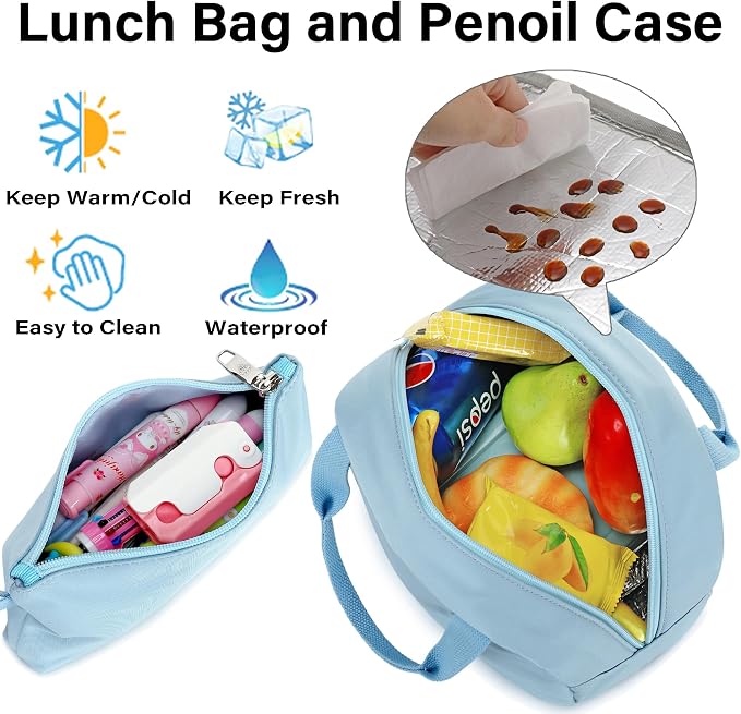 Laptop Backpacks 16 Inch School Bag College Backpack 3 PCS with Lunch Box Pencil Pouch Set Large Travel Daypack Kawaii Bookbags for Teens Girls Women Students (Blue) - Image 3