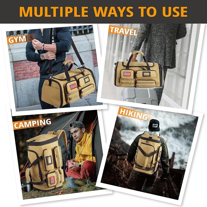 Expandable Gym Bag For Men,Tactical Large 3 in 1 Sports Duffle Bag With Shoes Compartment,Water Resistant Sports Gym Tote Bags Multi-functional Weekend Travel Backpack Overnight Bag - Image 2