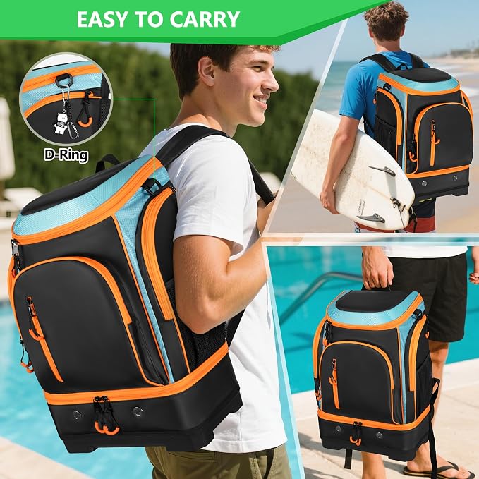 Smasrob 35L Swim Bag, Swim Backpack with Hard Shoe Compartment, Orange | 2 Insulated Sections, Multiple Pockets, for Boys and Girls - Image 7