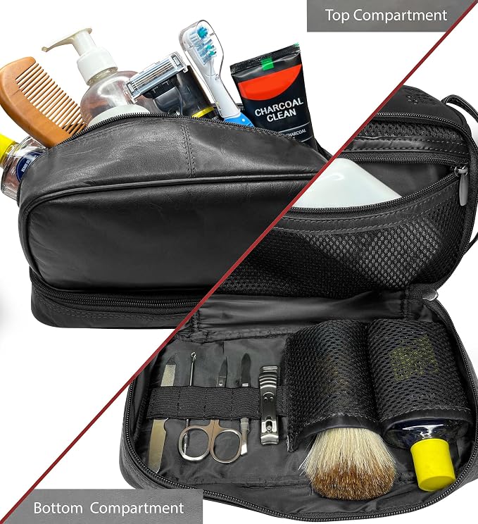 RUSTIC TOWN Leather Toiletry Bag - Waterproof Ditty Kit for Men and Women, Travel Organizer for Full-Size Essentials, TSA Approved - Image 3
