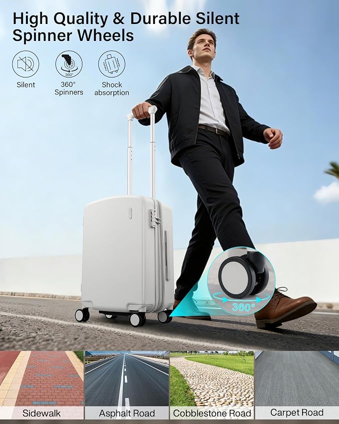 Hanke Expandable Luggage Sets 2 Piece, 20 Inch and 28 Inch Luggage Sets with Spinner Wheels, Durable PC Hard Shell Rolling Suitcase with TSA Lock for Travel (20/28 Inch, Smoke White) - Image 6