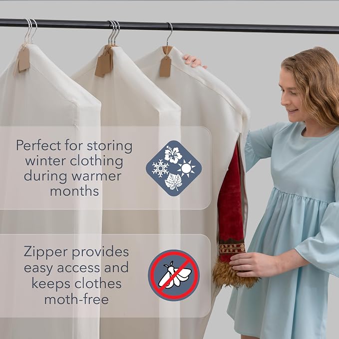 Luxury Cotton Garment Storage Bag, 24x40 Inch, Breathable Washable Reusable, for Hanging Clothes Short Dresses Jackets Suits, Fits 3 Hangers, Zipper Window (1, 24x40x3) - Image 7