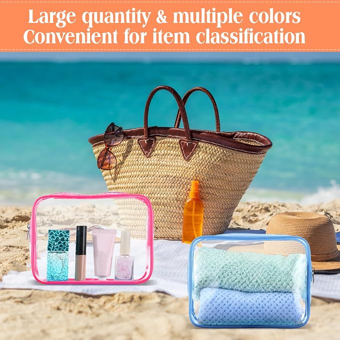 60 Pcs Clear Makeup Bags Bulk Travel Toiletry Bag 7 x 5.5 x 1.6 Inch PVC Zipper Pouch Waterproof Plastic Cosmetic Case Portable Organizer for Women Summer Bathroom (Vivid Color) - Image 5