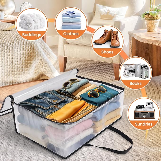 TasticTotes 4 Pack Clear Storage Bags for Comforter, Clothes & Bedding, Plastic Blanket Storage with Zipper and Handle, Moving Bags, Closet Organizer and Under-Bed Storage (40L) - Image 6