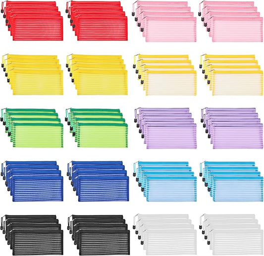 JARLINK Zipper Mesh Pouch, 80 Pcs multi-use Pencil Bags in 10 Colors | Multipurpose Pencil Pouch Bulk for School, Office Supplies, Cosmetics, Makeup&Travel Accessories, Solid Color by JARLINK