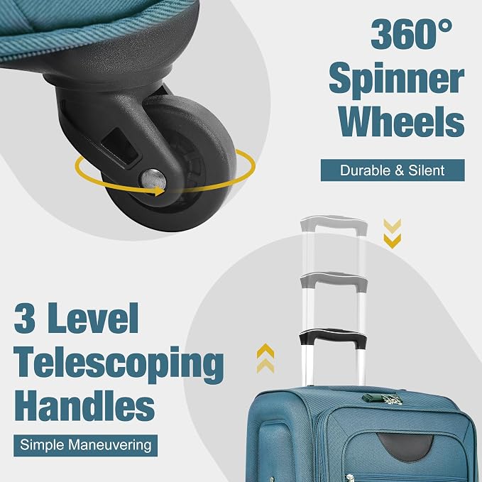 Merax Softside Luggage Set 3 Piece Suitcase with Duffel Bag Spinner Wheels | Lightweight Expandable Travel Luggage 22" 26" 30",Blue Green - Image 5