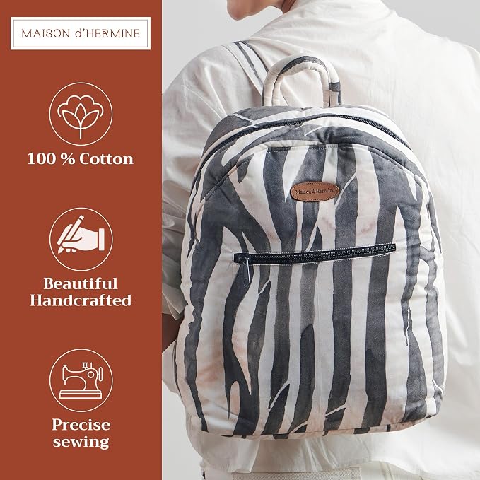 Maison d' Hermine Backpack for Women Men Cotton Shoulder Multipurpose Rucksack with Small Pouch Lightweight Multi Pocket Bag for Travel Work Beach Perfect for Spring Summer (Zebra) - Image 2