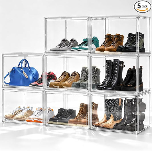 5 Pack XXX-Large Clear Acrylic Display Box, Wide Door, Boots & Handbags | 17.7 x 13 x 13 in oversized PET box for boots, bulky sneakers, handbags and larger closet items,display closet organization by EDSFAM