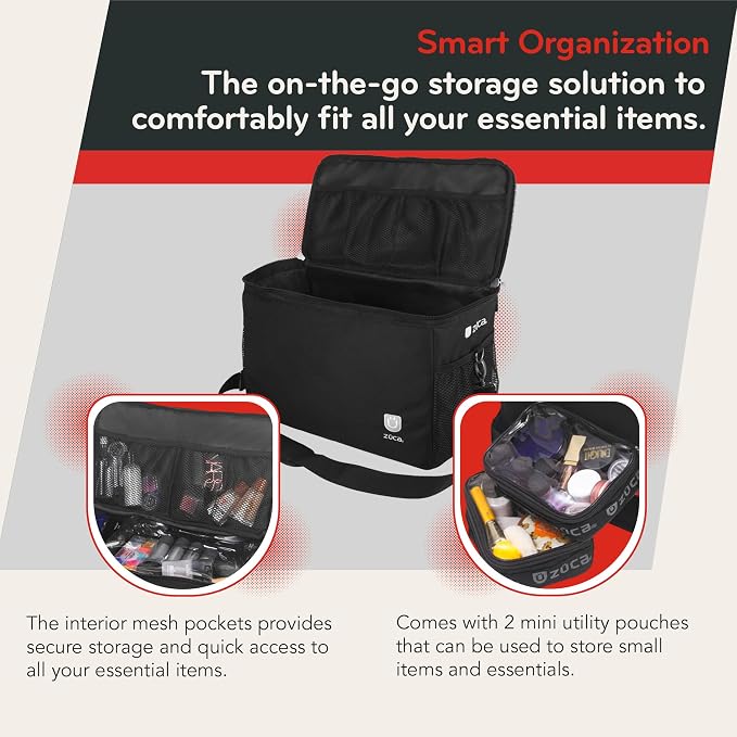 ZUCA MakeUp Artist Shoulder Bag w/Durable Utility Pouch Combo, MakeUp Organizer Bag -Lightweight,Versatile Multi-Compartment Design For Cosmetic Organization,Ideal For Travel & Makeup Sessions, Black - Image 3