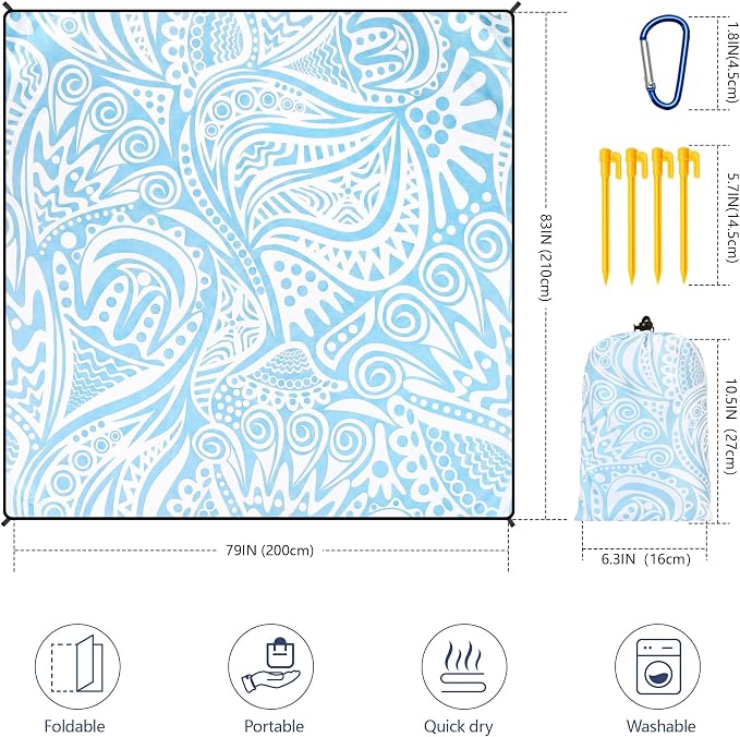 HIHOHO Beach Blanket, Flower Ripple-BL, 79"×83" (4 Person) | Waterproof Sandproof, Quick Drying, Durable, For 1-8 Adults, Beach Festival Travel Camping Hiking - Image 3