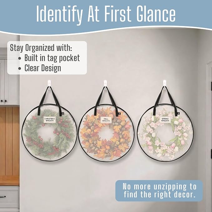 VENO 4 Pack Summer Wreath Storage Container, 24 Inch Clear Wreath Bag, Spring, Christmas Garland Decoration Organizers with Zipper and Durable Handles (Clear, 24"-4 Pack) - Image 5