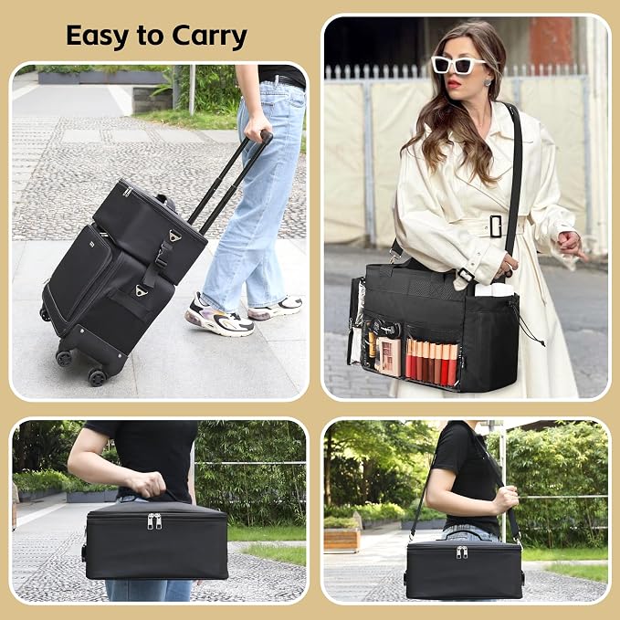 TANTO Rolling Makeup Bag, Cosmetology Case on Wheels Travel Makeup Tote Bag Pro Makeup Artist Bags 3 in 1 Extra Large Cosmetics Organizer Case with 360° Swivel Wheels and Adjustable Dividers - Image 6