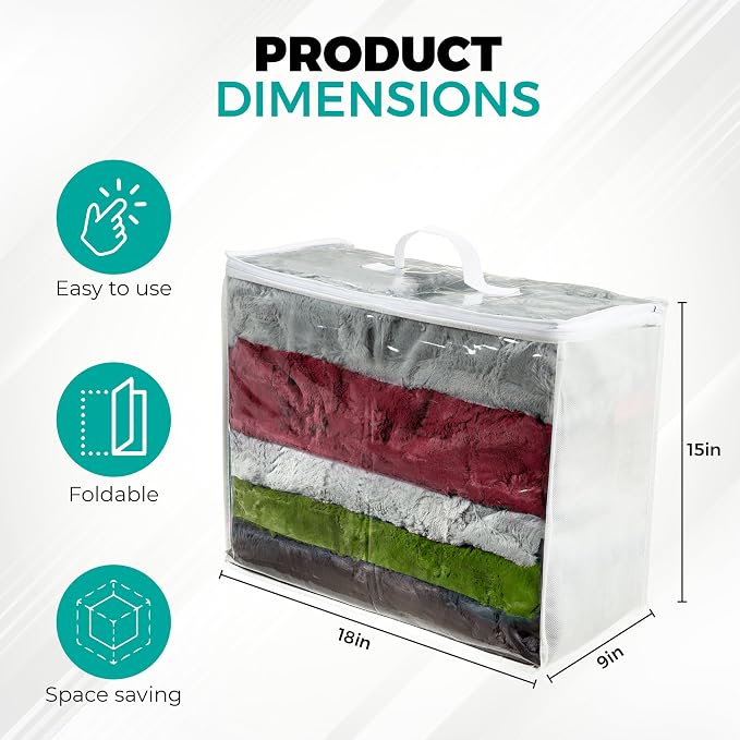 VitalUp 3 pack Clear Plastic Storage Bag with Zipper, Foldable Moving Bag for Comforters, Blankets, Bedding, Storage Containers, Breathable, Durable Clothes and Duvet Closet Organizers, 18x15x9 - Image 5