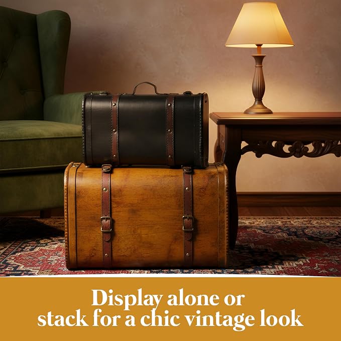 Vintiquewise Vintage Keepsake Trunk & Suitcase Set of 2, Decorative Storage Chest, Vintage Style Luggage, Memory & Bridal Trunk, Vintage Storage Box - Image 4