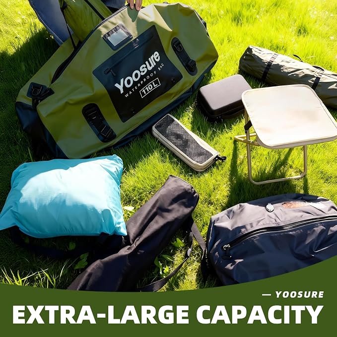 Airtight Zipper Waterproof Duffel Bag 110L- 700D PVC Dry Bag Extra Large Dry Bags with Straps&Handles for Camping Boating Kayaking Rafting Canoeing Gym Beach Car Roof Storage (Yellow) - Image 6