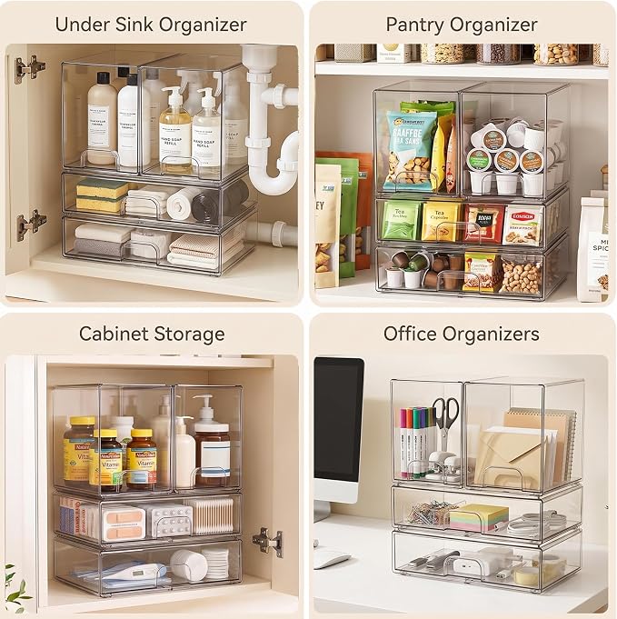 Clear Stackable Storage Drawers: Baby Bottle Storage Organizer, Acrylic Bottles Station Organizer Container for Countertop, Vanity, Bathroom, Cabinet Organization - 4 Pack - Image 6