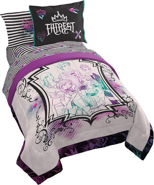 Jay Franco Kids Comforter Set Includes Sheets and Pillow Cover - Soft and Cozy Bed Set for Stylish Room Décor, Multi - Descendants, 7 Piece Full by JayFranco