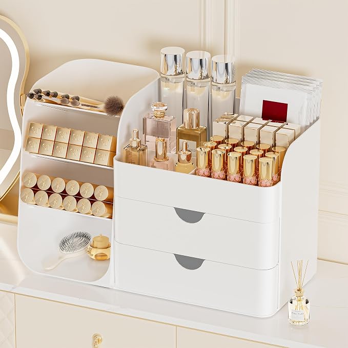 Booklov Small Makeup Organizer for Vanity and Bathroom Countertop, White | Plastic Cosmetic Display Case with Drawers, Beauty Brush Holder for Dresser Counter, Storage Skin Care Eyeshadow Lipstick - Image 9