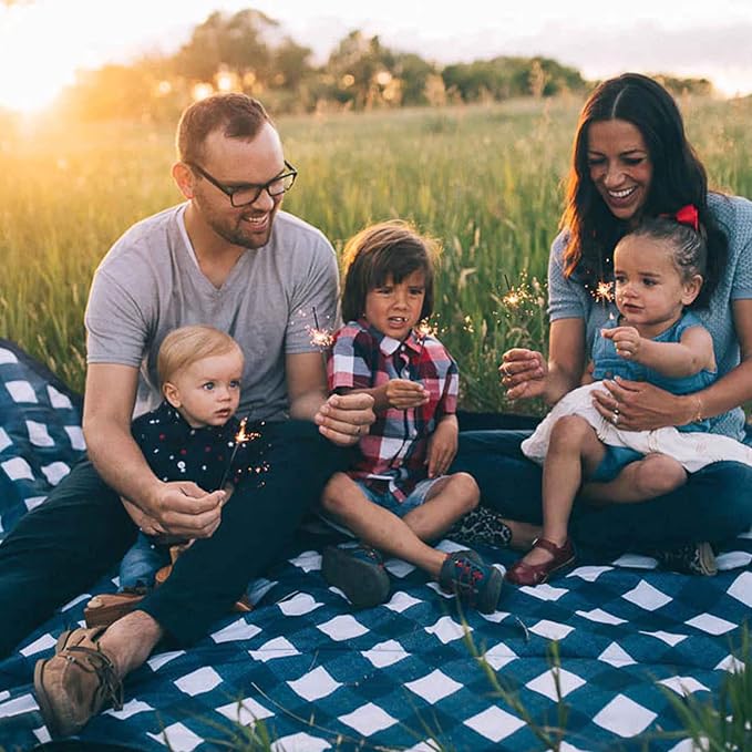 Little Unicorn 5'x7' Outdoor Family Picnic & Beach Blanket | Durable & Water-Resistant Fabric | Compact Fold & Easily Wipes Clean | Zipper Pocket (Navy Plaid) - Image 5
