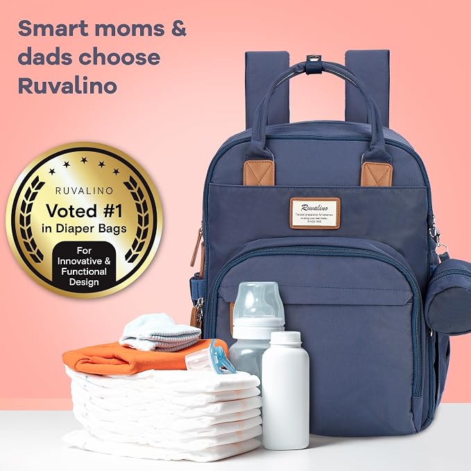 RUVALINO Diaper Bag Backpack, Multifunction Travel Back Pack Maternity Baby Changing Bags, Diaper Changing Totes, Waterproof and Stylish, Navy Blue - Image 8