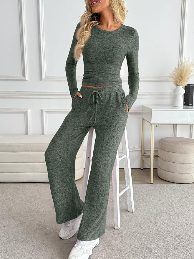 LILLUSORY Womens 2 Piece Matching Lounge Sets 2026 Fall Fashion Outfits | Long Sleeve Top & Drawstring Wide Leg Pants with Pockets, Workout Gym Comfort Sweat Suit, Travel Airport Vacation Clothing - Image 3