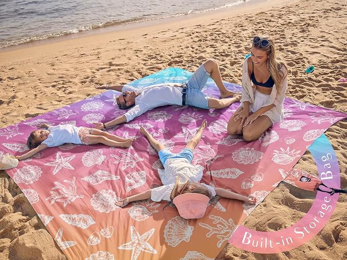 WEKAPO Beach Blanket Waterproof Sandproof Oversized, Extra Large Beach Mat Sand Free, Lightweight & Compact Sand Free Mat with 5 Stakes & 4 Corner Pockets - Image 3