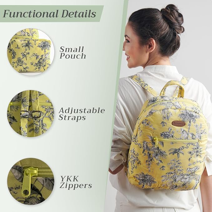 Maison d' Hermine Backpack for Women Men Cotton Shoulder Multipurpose Rucksack with Small Pouch Lightweight Multi Pocket Bag for Travel Work Beach Perfect for Spring Summer (Bonobo - Yellow) - Image 4