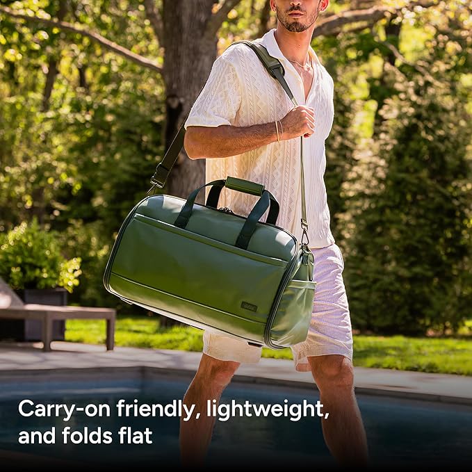 Halfday Convertible 2-in-1 Vegan Leather Premium Garment Duffel Weekender Bag 45L (Carry-on, Wrinkle-Free Travel, Hanging Suit Compartment, Shoe Pockets, Trolley Sleeve), Leaf - Image 7