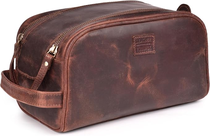 LEATHER VILLAGE Genuine Leather Toiletry Travel Bag With Waterproof Lining - Mulberry Brown | King-Size Handcrafted Vintage Dopp Kit Bag, Shaving & Bathroom Organizer, Gift for Men & Women - Image 2