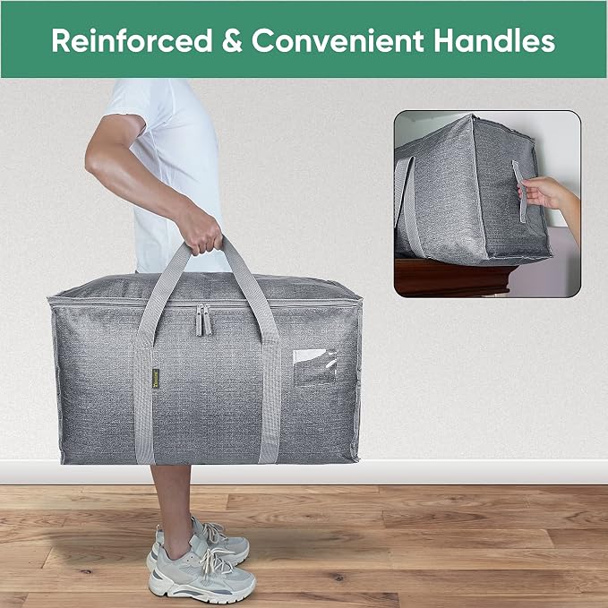 BALEINE 8-Pack Oversized Moving Bags with Reinforced Handles, Heavy-Duty Storage Tote for Clothes, Moving Supplies (Winter Grey, 8-Pack) - Image 6