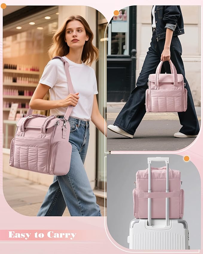 Marscamd Nail Polish Organizer Bag Holds 70 Bottles and Nail Lamp, Nail Polish Storage Case with 2 Removable Bags and Multiple Pockets, Pink - Image 6