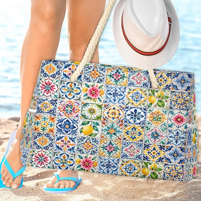 Large Beach Bag with Zipper Beach Bags for Women Water Resistant Swim Pool Bag - Image 2