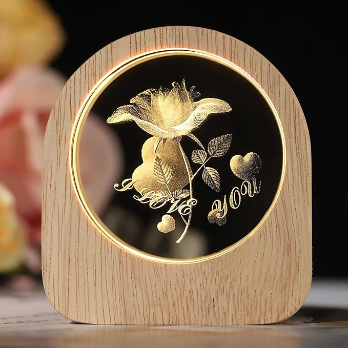 ZHSHWAT Gifts for Her,Romantic Rose Night Light and Heart Key Bottle Gift Set - Perfect for Valentines Day, Birthday, Mothers Day Anniversaries for Her Wife