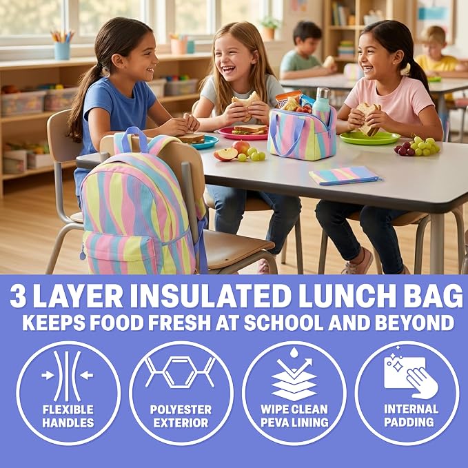 Get Trend Girls Corduroy Backpack 4 Piece Set | 17 inch Bookbag with Laptop Pocket, Insulated Lunch Bag, Pencil Case & Lanyard, Back to School Gifts for Girls - Image 4