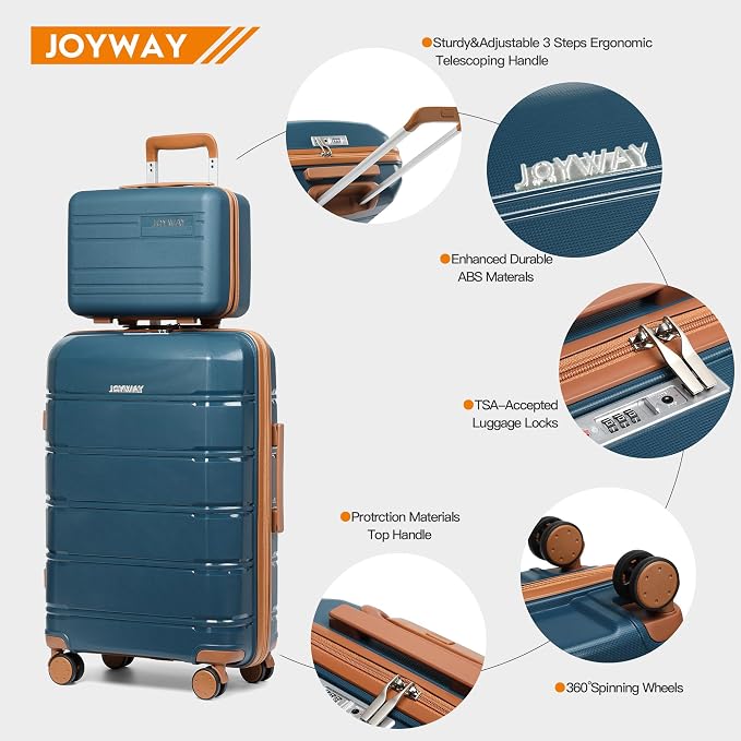 Joyway 20 Inch Carry On Luggage with TSA Lock, Durable Hardshell Suitcase for Travel, Unisex Checked Set for Men and Women Dark Blue - Image 2