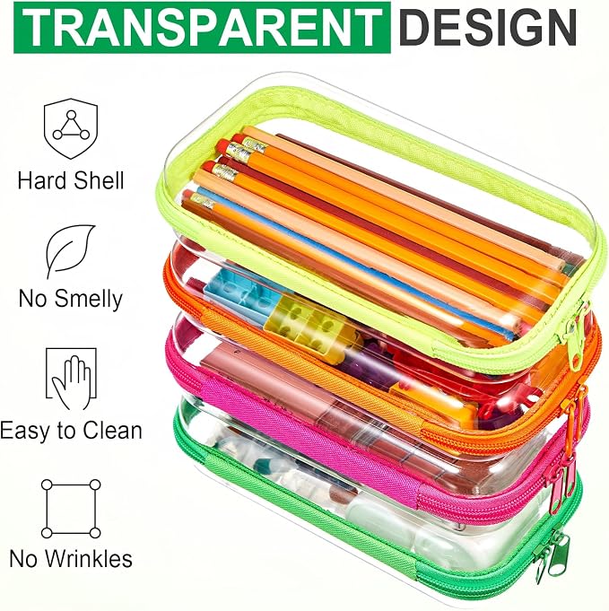 Hoolerry 4 Pcs Hard Clear Zipper Case Makeup Bags Plastic Zipper Pouch Transparent Storage Box Containers for Cosmetics, Snacks, Building Blocks, Puzzles(Clear,7.5 x 3.9 x 2 in,Fluorescent) - Image 4