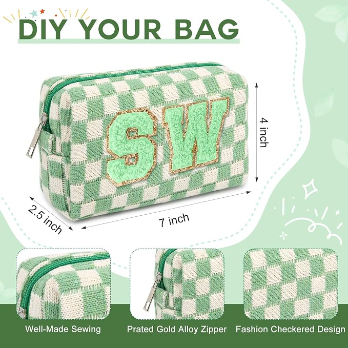 SOIDRAM 2 Pack Checkered Makeup Bag for Women, Cute Makeup Pouch Small Makeup Bag Travel Cosmetic Organizer for Toiletries, Brushes & Skincare - Image 3