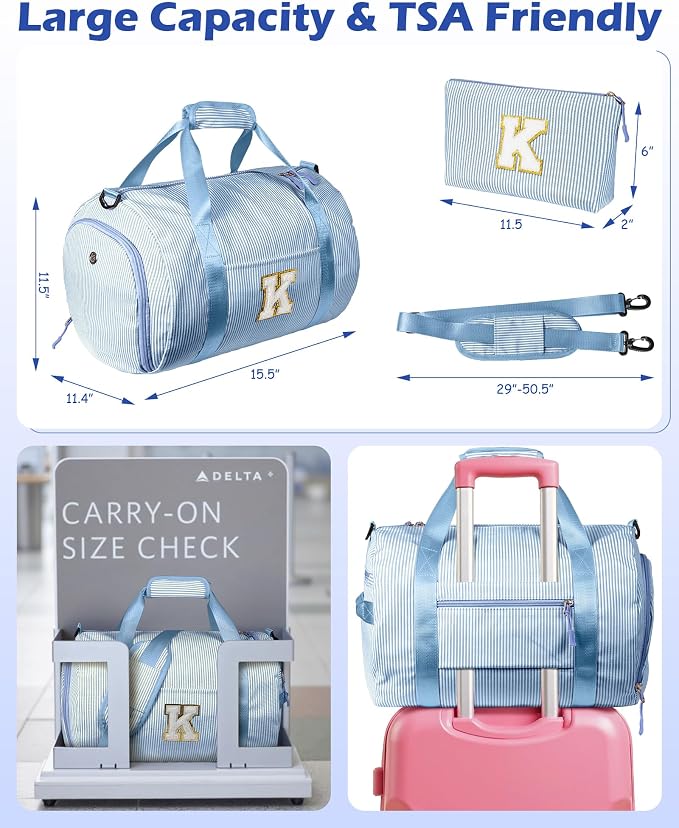 Gift for Cheerleader Girl, Girls Travel Duffle Bag, Kids Initial Overnight Bags with Shoe Compartment, Customized Weekender Bag with Makeup Pouch, Preppy Stuff for Teenager (Letter S) - Image 4