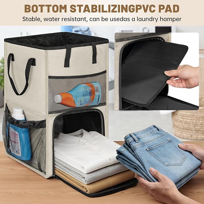 170L Laundry Backpack Bag with 3 Sizes Mesh Wash Bags Empty, Extra Large 2 in 1 Laundry Hamper Basket with Shoulder Straps, Freestanding Laundry Bag for College Dorm, Laundromat, Apartment (Beige) - Image 8