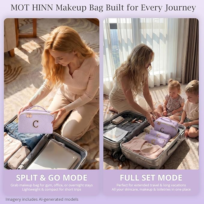 Personalized Gift Travel Makeup Bag: Initial Makeup Organizer Bag for Women | 3-in-1 Custom Make up Bag Set - Vegan Leather Travel Cosmetic Bag - Luxury Gift for Women – Birthday, Anniversary, Graduation - Image 8
