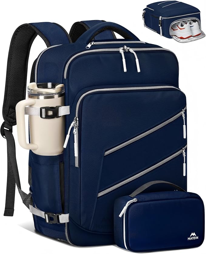 MATEIN Travel Personal Item Backpack, Carry on Bag with Shoe Compartment | 18×14×8, Under seat Backpack for Men & Women, For 17" Laptop Compartment, Filght Essentials, Tech Organizer, Water Resistant by MATEIN