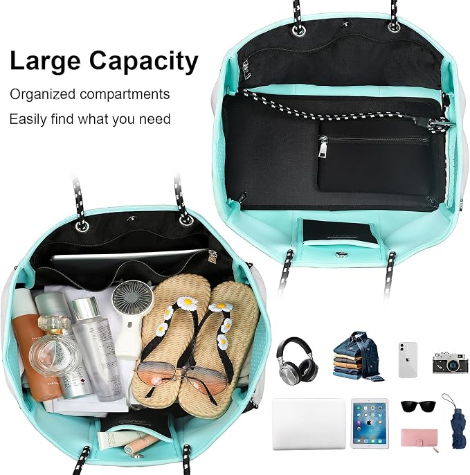 IBFUN Neoprene Bag, Large Multipurpose Beach Bag Neoprene Tote Bag with Inner Pocket for Women/Pool - Image 3