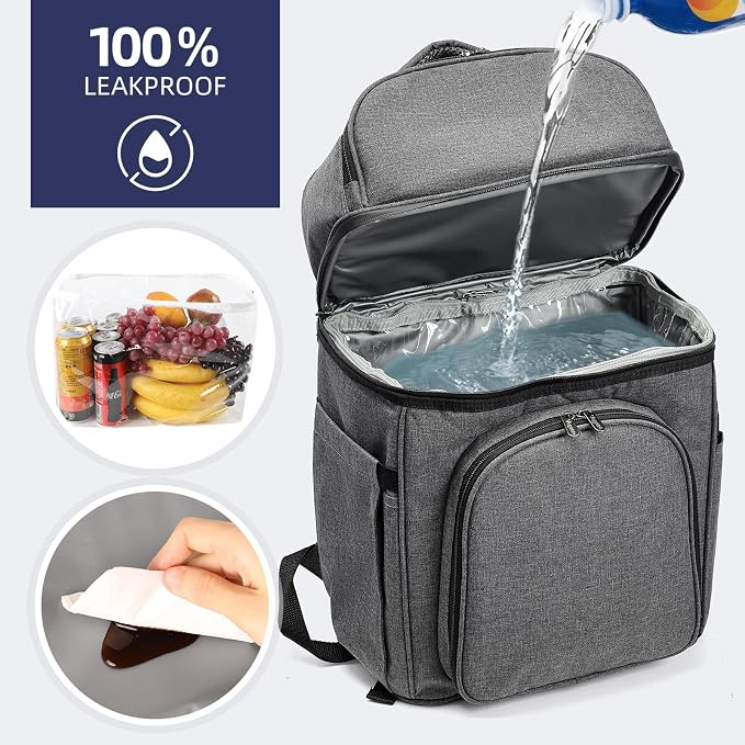 Vogano Picnic Backpack & Accessories – Insulated Picnic Set for 2 Person with Dual Compartments, Lightweight Blanket, Cutlery Set, for Newlyweds and Couples Gifts Grey - Image 4