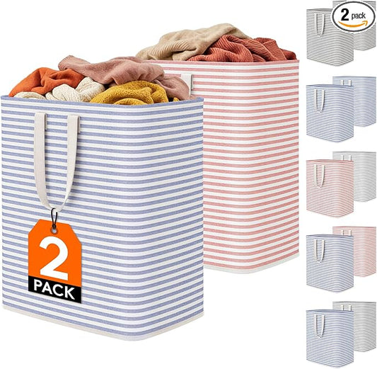 Lifewit 2 Pack Laundry Basket 100L Each, Collapsible Clothes Hamper with Reinforced Handles, Freestanding Waterproof Design for Bedroom and Laundry Room, Pink&Blue 200L Total by Lifewit