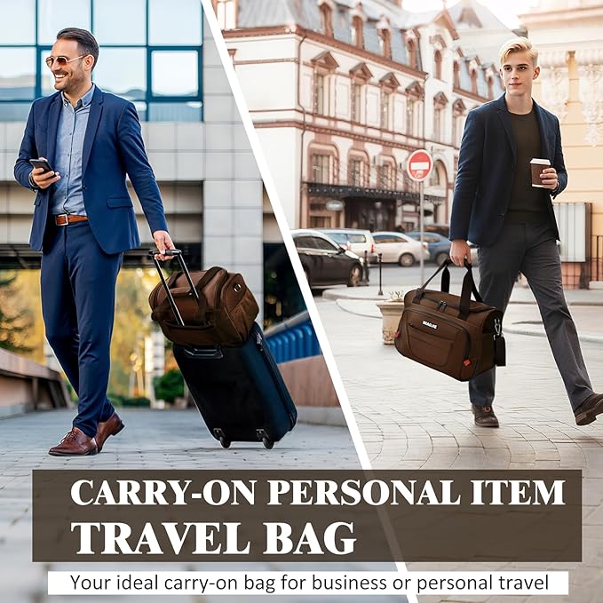 Underseat Carry On luggage Bag Airplanes Personal Item Bags, Gym Bag for Men Weekender Overnight Travel Tote Bag Shoulder Small Softside Carry on Luggage Travel Duffel Bags For Men Women -16 IN Brown - Image 5