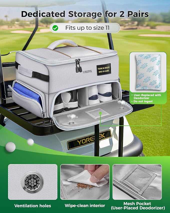 YOREPEK Upgraded Golf Trunk Organizer, Golf Gifts for Men, with Removable Insulated Pouch&Dust-Proof Protective Layer, Multi-Compartment fits 2 Pairs of Shoes, Golf Accessories - Image 5