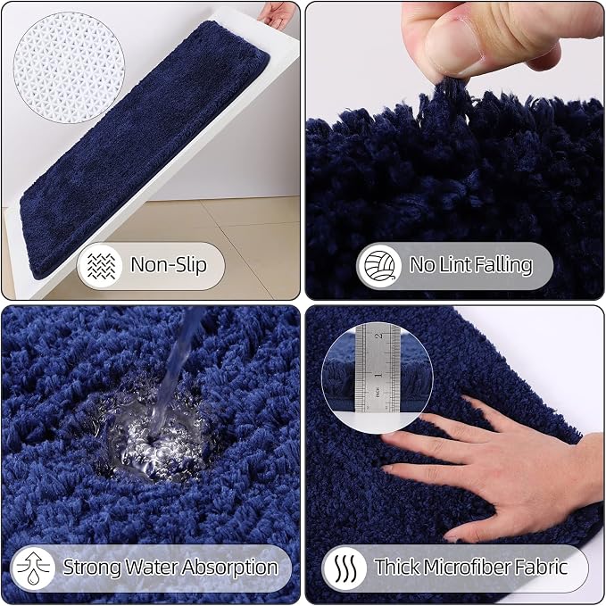 XLHOMO Bathroom Set - Navy Blue Bathroom Accessories Set, Bathroom Sets with Shower Curtain and Rugs, 25PC Shower Curtain Set with Hooks, Soap Dispenser, Soap Dish, Toilet Brush Holder and Trash Can - Image 5