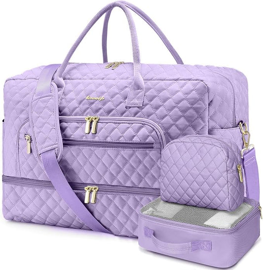 Large Women Travel Duffle Bag, Weekender Bags for Women with Shoe Compartment, Carry on Overnight Bag with Toiletry Bag, Gym Duffel Bag with Wet Pocket, Hospital Bags for Labor and Delivery 3 PCS Set by LUOCIP